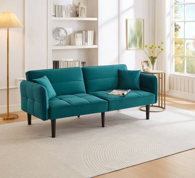 STILVORA Schlafsofa couch mit schlaffunktion,2-Sitzer sofas mit Verstellbare Rückenlehne, Wohnzimmersofa, Polstersofa, Daybett 1 Teile, mit Samtbezug, klappbaren Armlehnen von STILVORA