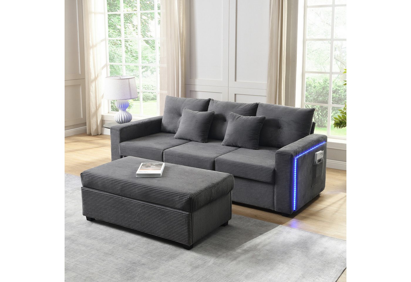 STILVORA Schlafsofa mit 5 Kissen&Fußhocker,Polstermöbel Sitzgruppe mit LED&Staufach STILVORA Schlafsofa mit 5 Kissen&Fußhocker,Polstermöbel Sitzgruppe mit LED&Staufach von STILVORA