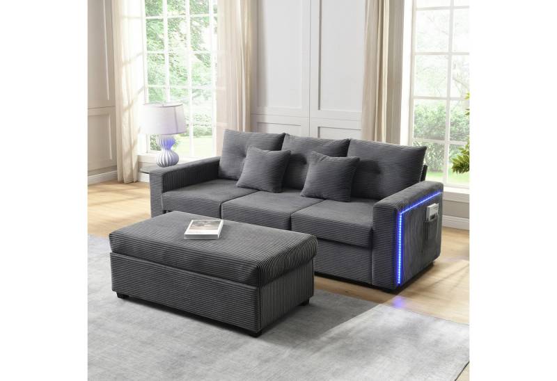 STILVORA Schlafsofa mit 5 Kissen&Fußhocker,Polstermöbel Sitzgruppe mit LED&Staufach von STILVORA