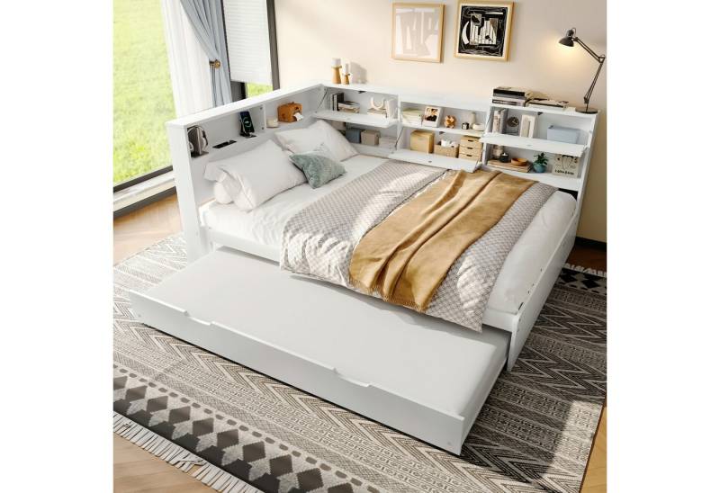 STILVORA Schlafsofa mit Ausziehbett,140x200 Daybett Tagesbett mit Staufach&Matratze, mit L-Stauraum & USB, Ausziehbett 140x200 cm, ohne Matratze von STILVORA