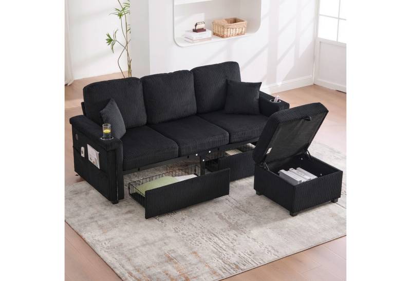 STILVORA Schlafsofa mit Fußteil,Dreisitzer mit LED&USB,Ecksofa mit Stauraum,Schwarz STILVORA Schlafsofa mit Fußteil,Dreisitzer mit LED&USB,Ecksofa mit Stauraum,Schwarz von STILVORA