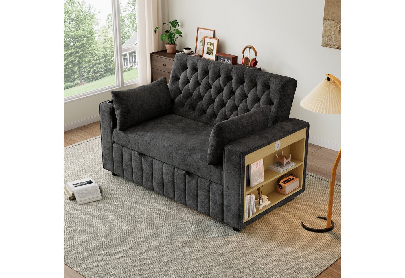 STILVORA Schlafsofa mit Kissen®ale,Klappsofa Sofa mit Getränkehalter&USB-Ladeanschluss, Polstersofa, Doppelschlafsofa, Schlafcouch 1 Teile, 3-stufig verstellbare Rückenlehne von STILVORA