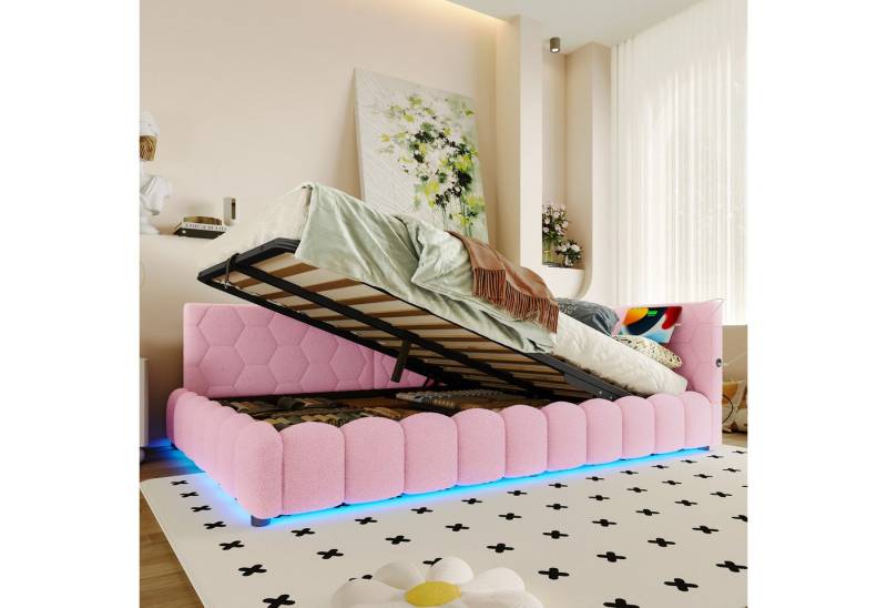 STILVORA Schlafsofa mit bettfunktion,Polsterbett 140×200 mit bettkasten,LED,ohne matratze, 140x200 mit LED, USB & hydraulischem Stauraum, ohne Matratze von STILVORA