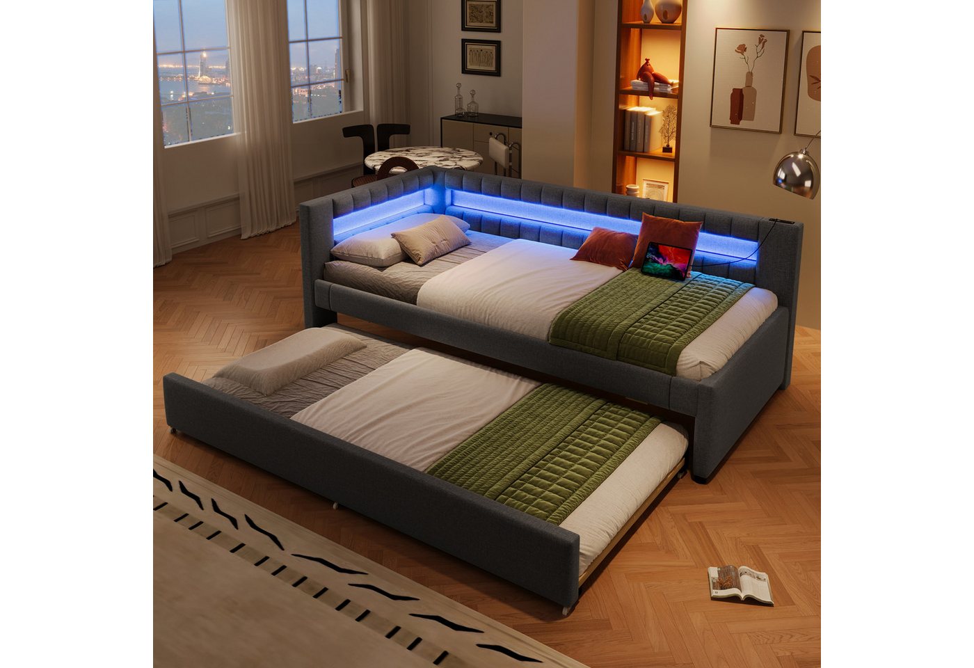 STILVORA Schlafsofa mit bettfunktion,Polsterbett 90×200 mit LED&USB,Tagesbett ausziehbar, mit LED-Fußbeleuchtung, Ausziehbett & USB/Type-C 90x200 cm, ohne Matratze STILVORA Schlafsofa mit bettfunktion,Polsterbett 90×200 mit LED&USB,Tagesbett ausziehbar, mit LED-Fußbeleuchtung, Ausziehbett & USB/Type-C 90x200 cm, ohne Matratze von STILVORA