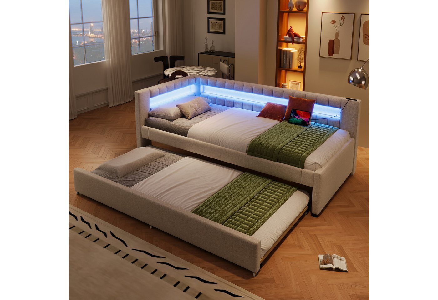 STILVORA Schlafsofa mit bettfunktion,Polsterbett 90×200 mit LED&USB,Tagesbett ausziehbar, mit LED-Fußbeleuchtung, Ausziehbett & USB/Type-C 90x200 cm, ohne Matratze STILVORA Schlafsofa mit bettfunktion,Polsterbett 90×200 mit LED&USB,Tagesbett ausziehbar, mit LED-Fußbeleuchtung, Ausziehbett & USB/Type-C 90x200 cm, ohne Matratze von STILVORA