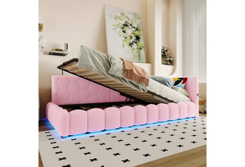 STILVORA Schlafsofa mit bettfunktion,Polsterbett 90×200 mit bettkasten,LED,ohne matratze, 90x200 mit LED, USB & hydraulischem Stauraum, ohne Matratze von STILVORA
