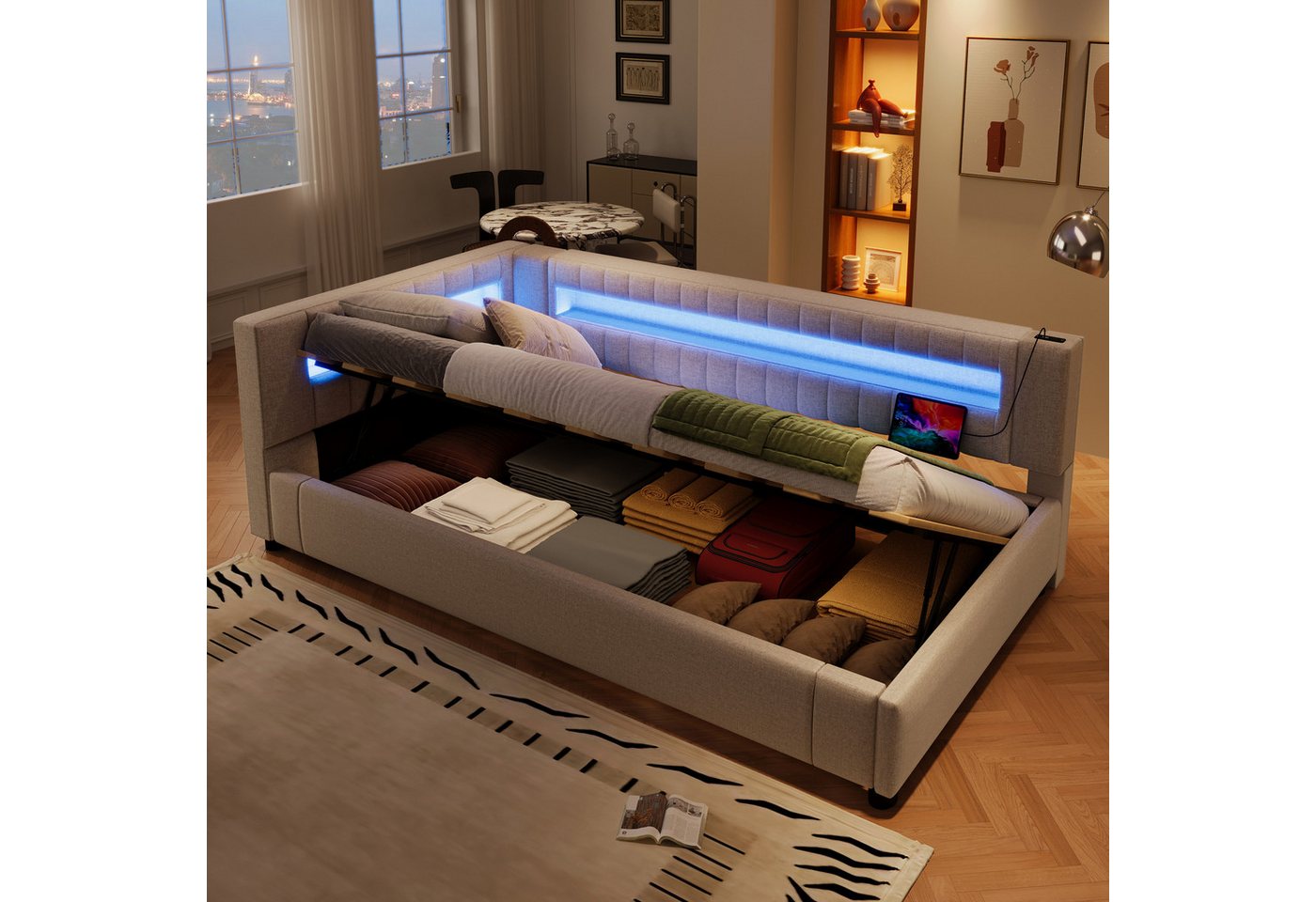 STILVORA Schlafsofa mit bettfunktion,Polsterbett 90×200 mit bettkasten,Tagesbett mit LED, Polsterbett mit LED, USB-C & Stauraum, Für Jugendzimmer, Gästezimmer & Homeoffice 90x200 cm, ohne Matratze STILVORA Schlafsofa mit bettfunktion,Polsterbett 90×200 mit bettkasten,Tagesbett mit LED, Polsterbett mit LED, USB-C & Stauraum, Für Jugendzimmer, Gästezimmer & Homeoffice 90x200 cm, ohne Matratze von STILVORA