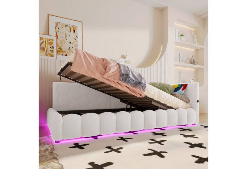 STILVORA Schlafsofa mit bettfunktion,Polsterbett 90×200 mit matratze,bett mit bettkasten, 90x200 mit LED, USB & hydraulischem Stauraum, ohne Matratze von STILVORA