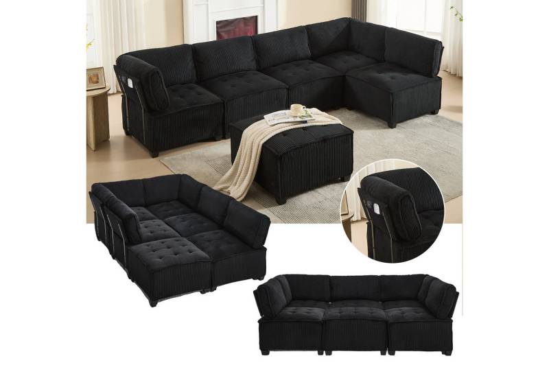 STILVORA Schlafsofa mit bettfunktion,schlafsofa wohnzimmer,sofa L-Form 6 sitzer,Cordstoff von STILVORA
