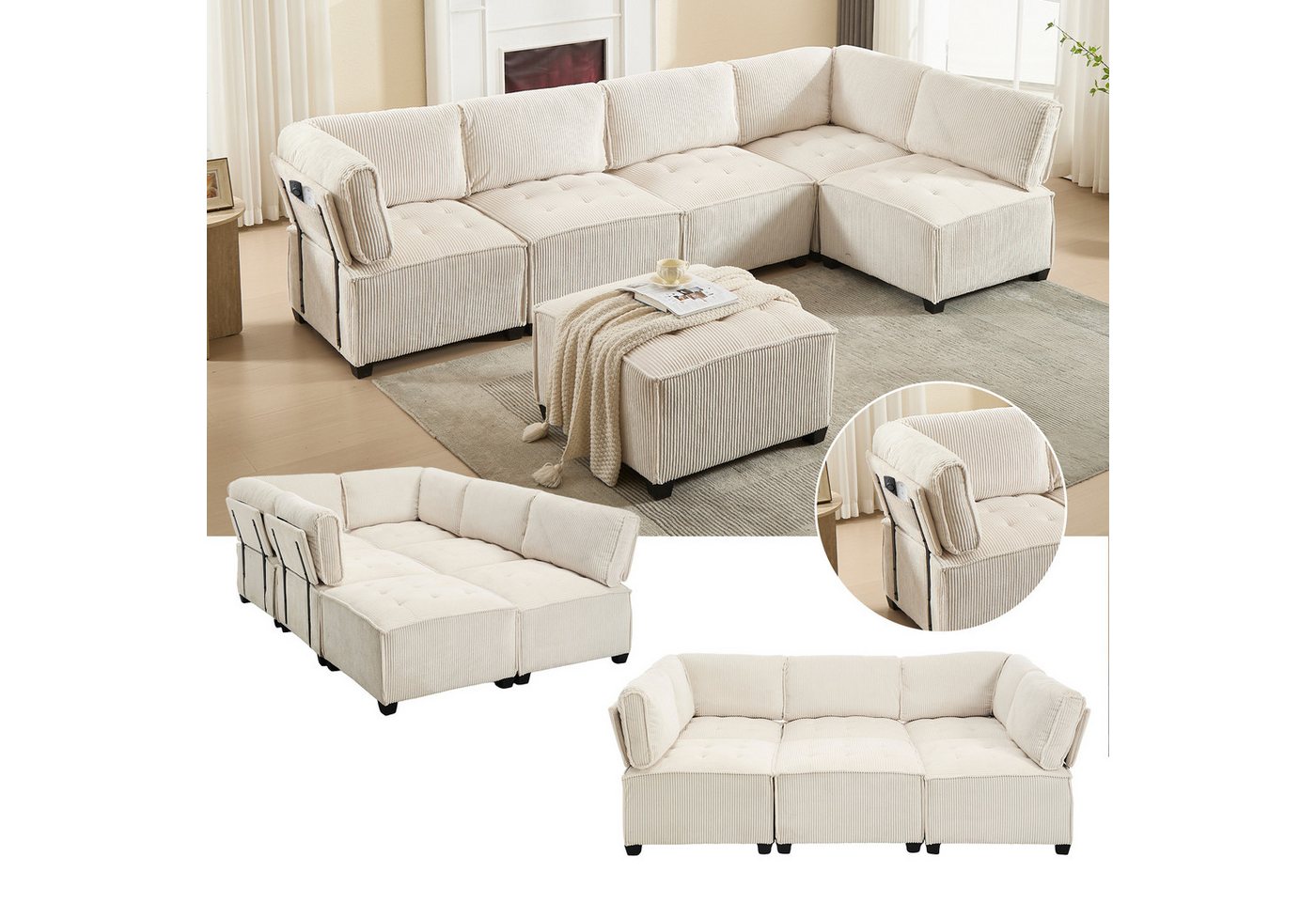 STILVORA Schlafsofa mit bettfunktion,schlafsofa wohnzimmer,sofa L-Form 6 sitzer,Cordstoff von STILVORA