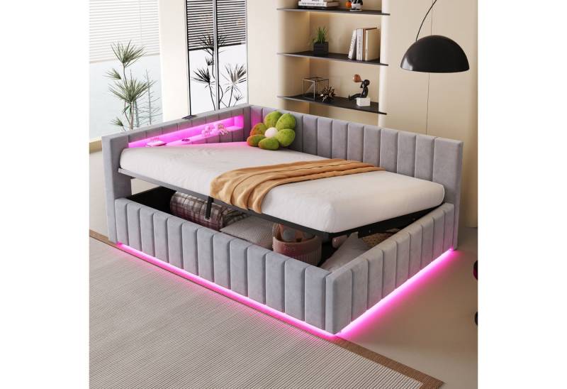 STILVORA Schlafsofa mit bettkasten,Polsterbett 140x200 mit Stauraum,Tagesbett mit LED&USB, Kinderbett mit Rückenlehne & Kopfteil, Ohne Matratze STILVORA Schlafsofa mit bettkasten,Polsterbett 140x200 mit Stauraum,Tagesbett mit LED&USB, Kinderbett mit Rückenlehne & Kopfteil, Ohne Matratze von STILVORA