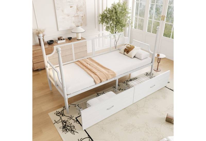 STILVORA Schlafsofa mit matratze&Stauraum,Eisenbett 90×200,Einzelbett mit schubladen, 90x200 cm mit Netzrückenlehne & Stauraum, Multifunktionales Tagesbett mit hohem Rahmen, mit Matratze von STILVORA