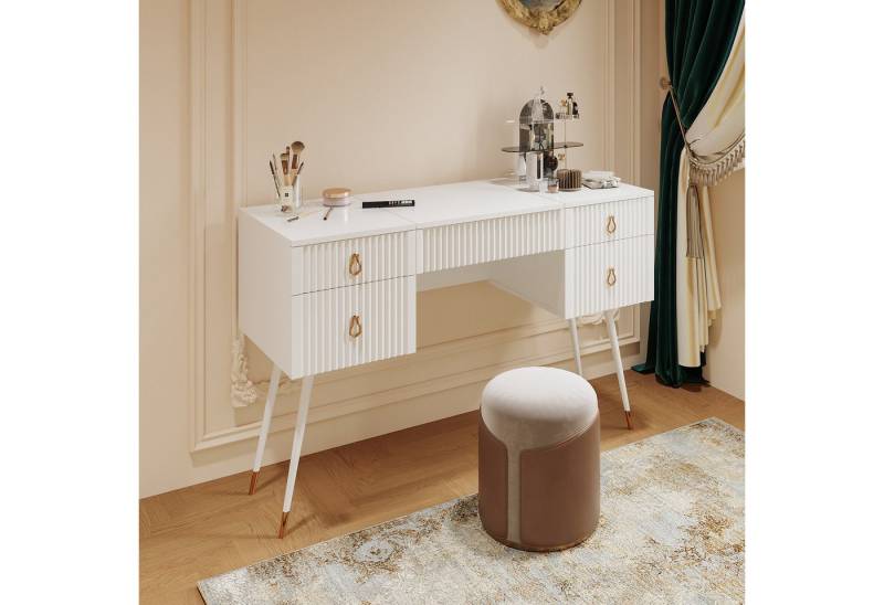 STILVORA Schminktisch mit LED-Beleuchtung,Kosmetiktisch Frisiertisch mit Schuladen&Spiegel (Kosmetiktisch mit Schubladen und Fächern, 1-St., 4 Schubladen, 1 Staufächer), mit einstellbaren LED-Leuchten im Spiegel, unterteilte Staufächer von STILVORA