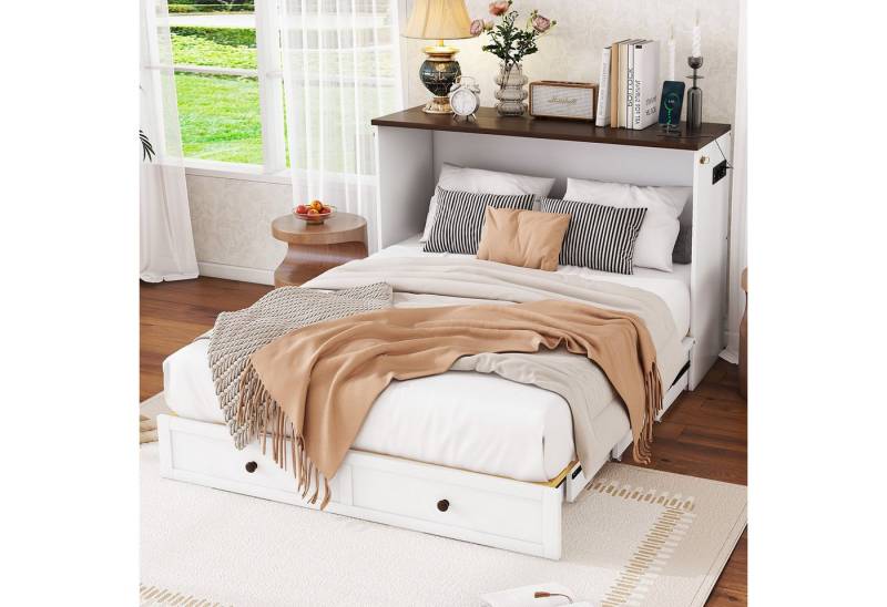 STILVORA Schrankbett 140x200 mit Schubladen,Stauraumbett Bettgestell mit Steckdose®al (Schrankbett, Mobiles Plattformbett mit Schubladen & Regal, USB-Steckdose & Ladeanschluss, Flexibles Bett für Schlafzimmer & Jugendzimmer, Ohne Matratze, 140 x 200 cm) ohne Matratze von STILVORA