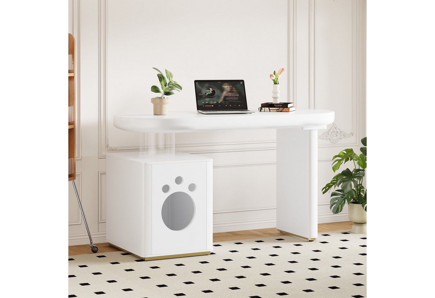 STILVORA Schreibtisch mit Haustierbett,Wohnzimmertisch Beistelltisch in Wolkenform,MDF (Computertisch, 1-St., abgerundete Kurven, Haustiergrößen M–XL), 5 cm dicke Beine von STILVORA