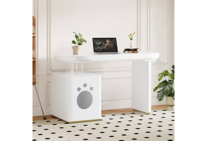 STILVORA Schreibtisch mit Haustierbett,Wohnzimmertisch Beistelltisch in Wolkenform,MDF (Computertisch, 1-St., abgerundete Kurven, Haustiergrößen M–XL), 5 cm dicke Beine von STILVORA