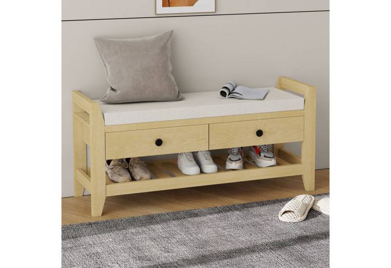STILVORA Schuhbank mit 2 Schubladen,Schuhbank Schuhregal mit Kissen-Oberfläche,Natur (Moderne Schuhbank mit Sitzfläche und Stauraum – Weiche Polsterung, 2 Schubladen für praktischen Stauraum, ideal für Flur und Schlafzimmer, leicht zu montieren), mit Sitzfläche und Stauraum von STILVORA