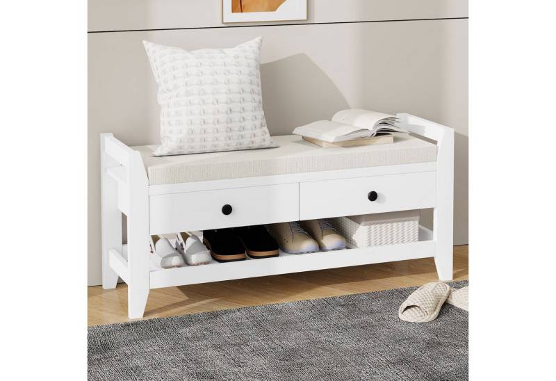 STILVORA Schuhbank mit 2 Schubladen,Schuhbank Schuhregal mit Kissen-Oberfläche,Weiß (Moderne Schuhbank mit Sitzfläche und Stauraum – Weiche Polsterung, 2 Schubladen für praktischen Stauraum, ideal für Flur und Schlafzimmer, leicht zu montieren), mit Sitzfläche und Stauraum von STILVORA