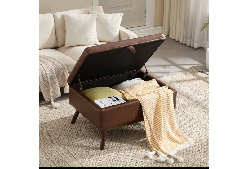 STILVORA Schuhbank mit sitzkissen,Mid-Century moderne Ottomane mit Stauraum,Polsterhocker (Mid-Century Moderne Quadratische Ottomane mit Stauraum – Multifunktionale Bank aus Massivholz, Ideal als Couchtisch, Fußhocker oder Sitzgelegenheit für Wohnzimmer, Eingangsbereich & Familienzimmer – Handgefertigt & Praktischer Stauraum mit Kindersicherung) von STILVORA