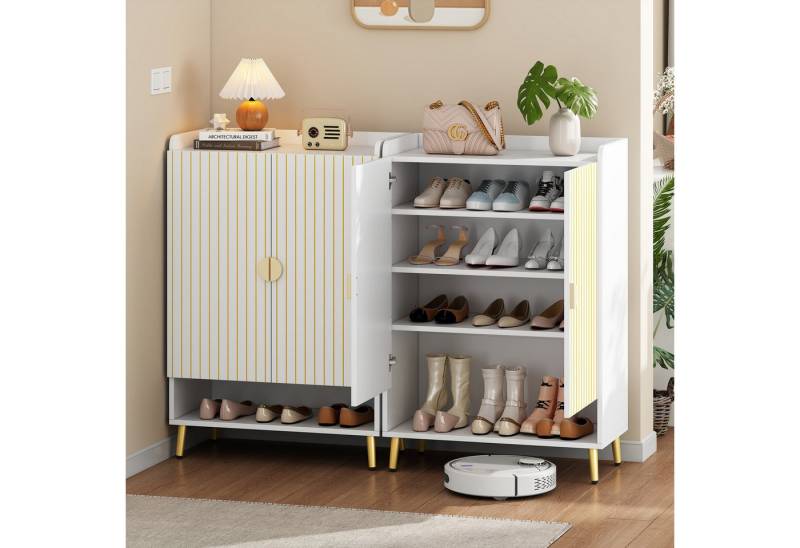 STILVORA Schuhschrank 2er-Set Schuhregal 3-stufig,Flurschuhschrank mit arbeitplatte,MDF,Weiß (Schuhregal, Schuhkommode, 2-St., offene untere Schublade) 3-stufiger von STILVORA