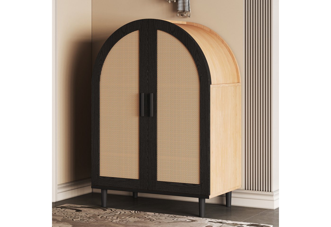 STILVORA Schuhschrank in Rattanoptik,Schuhschrank Aufwahrungsschrank mit drei Regalen (Schuhregal, Sideboard, 1-St., drei Regalen) durchbrochenen Rattantüren von STILVORA