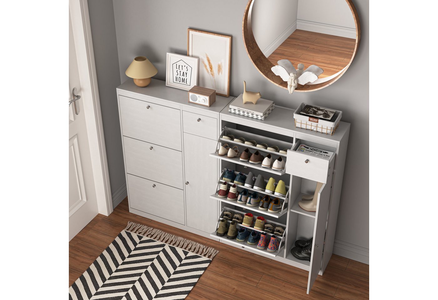 STILVORA Schuhschrank mit Klappschubladen,Flurschuhschrank Schuhregal mit Ablagefach (Schuhschrank mit 3 Klappschubladen & Kippschutz – Moderner, schmaler Schuhregal-Organizer, 1-St) von STILVORA