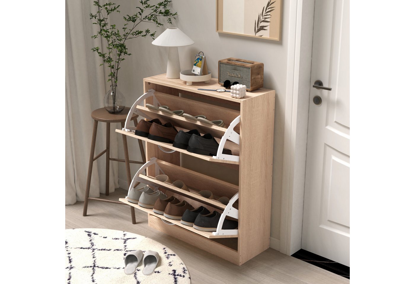 STILVORA Schuhschrank mit Klapptüre,Vintage-Schuhregal Flurschuhschrank mit Holzmaserung (Vintage Schuhschrank aus Holz – 2 Klapptüren) von STILVORA