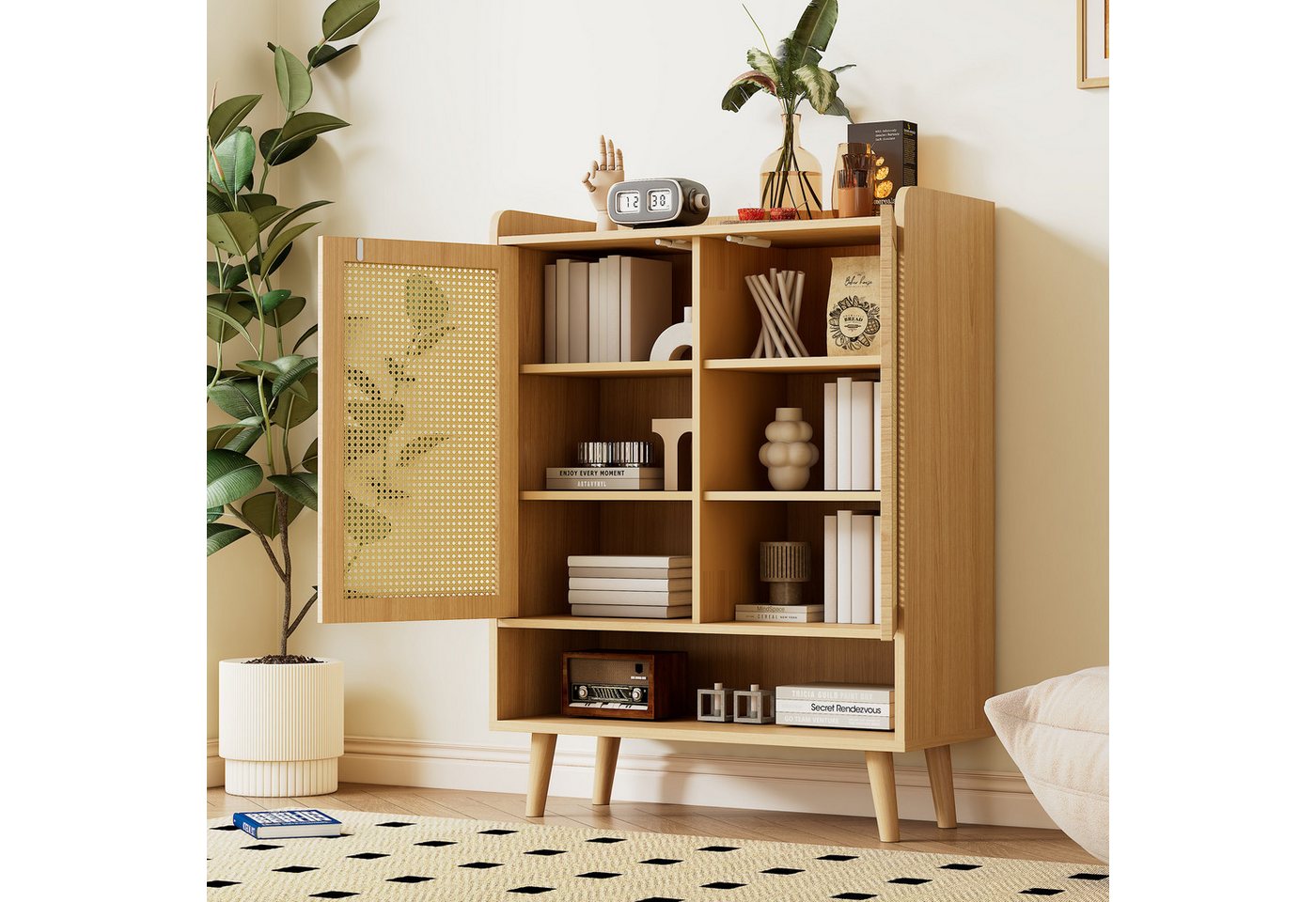 STILVORA Schuhschrank mit Rattan-Türen,Schuhschrank Aufwahrungsschrank mit Regalböden mit 2 Türen und 5 Regalböden,B80/H105/T35 cm STILVORA Schuhschrank mit Rattan-Türen,Schuhschrank Aufwahrungsschrank mit Regalböden mit 2 Türen und 5 Regalböden,B80/H105/T35 cm von STILVORA