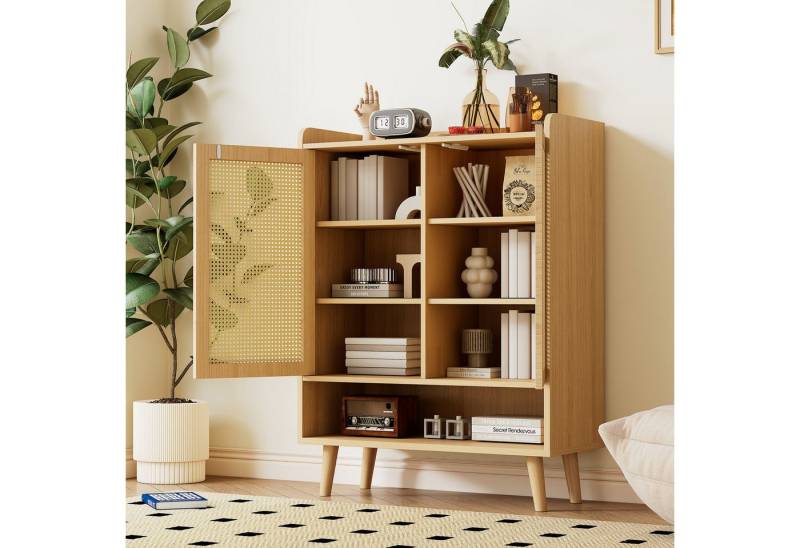 STILVORA Schuhschrank mit Rattan-Türen,Schuhschrank Aufwahrungsschrank mit Regalböden mit 2 Türen und 5 Regalböden,B80/H105/T35 cm von STILVORA
