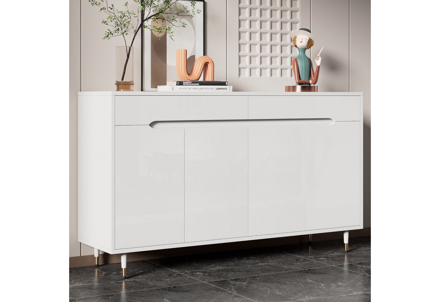 STILVORA Schuhschrank mit Schubladen,Schuhregal Aufwahrungsschrank mit verstellbaren Regalen (Schuhregal, 1-St., mit zwei Türen, zwei Schubladen, verstellbaren Regalen) goldfarbenen Beinen von STILVORA