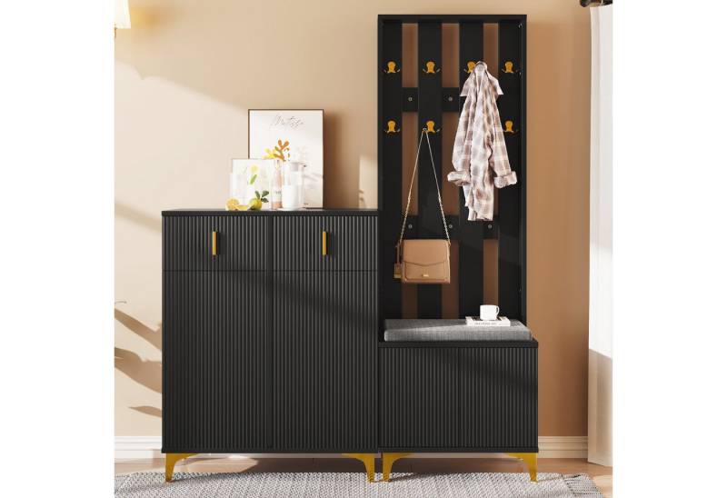 STILVORA Sideboard 2 in 1 Garderoben-Set Kleiderschrank mit Schuhbank und Kissen von STILVORA