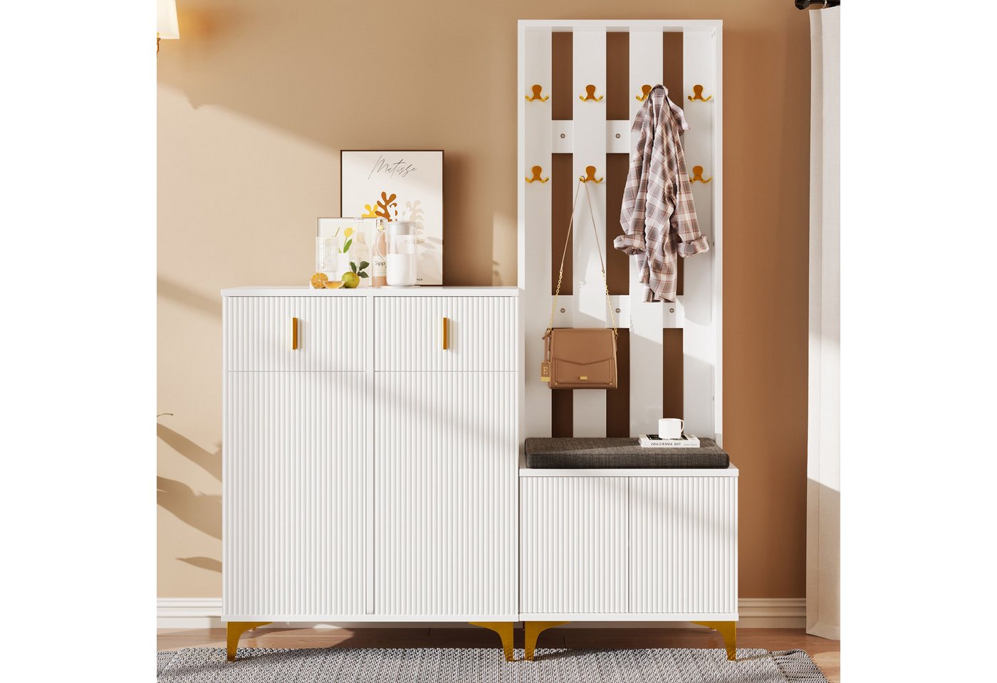STILVORA Sideboard 2 in 1 Garderoben-Set Kleiderschrank mit Schuhbank und Kissen STILVORA Sideboard 2 in 1 Garderoben-Set Kleiderschrank mit Schuhbank und Kissen von STILVORA