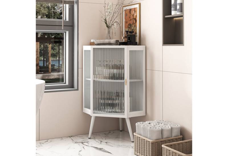 STILVORA Sideboard Badscharank mit Glastür,Beistellschrank mit verstellbarem Regal,Weiß von STILVORA