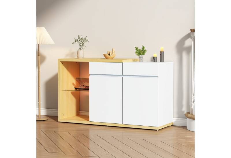 STILVORA Sideboard Beistellschrank mit 2 Schubkästen& Türen,Buffetschrank mit LED (Kommode, Anrichte, Wohnzimmerschrank, Eckschranke, 1 St., 2 Türen, 2 Schubladen, 2 offene Fächer), mit LED-Beleuchtung von STILVORA