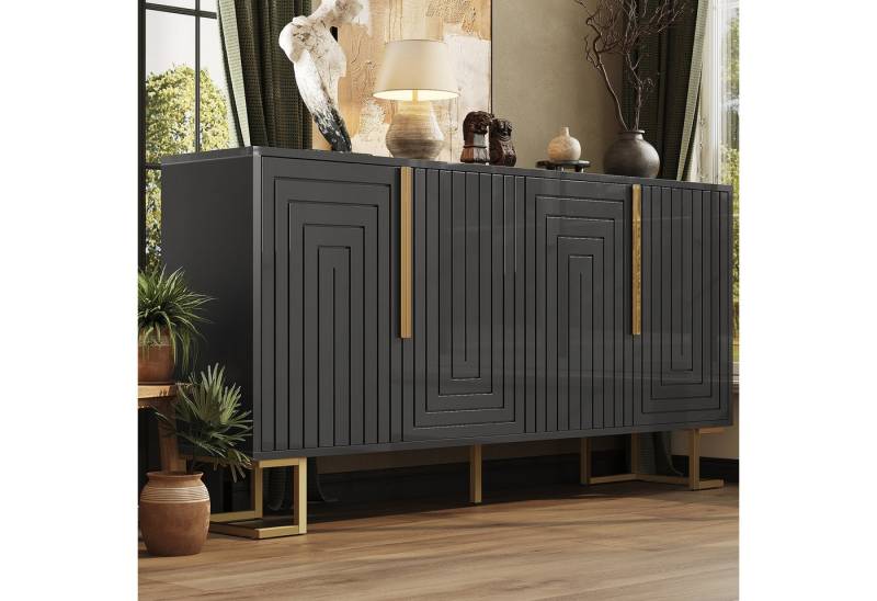 STILVORA Sideboard Buffetschrank in Wellendesign,Schrank Beistellschrank mit Stauraum (Elegantes Sideboard mit geometrischem Design, goldenen Akzenten und Kippschutz) von STILVORA