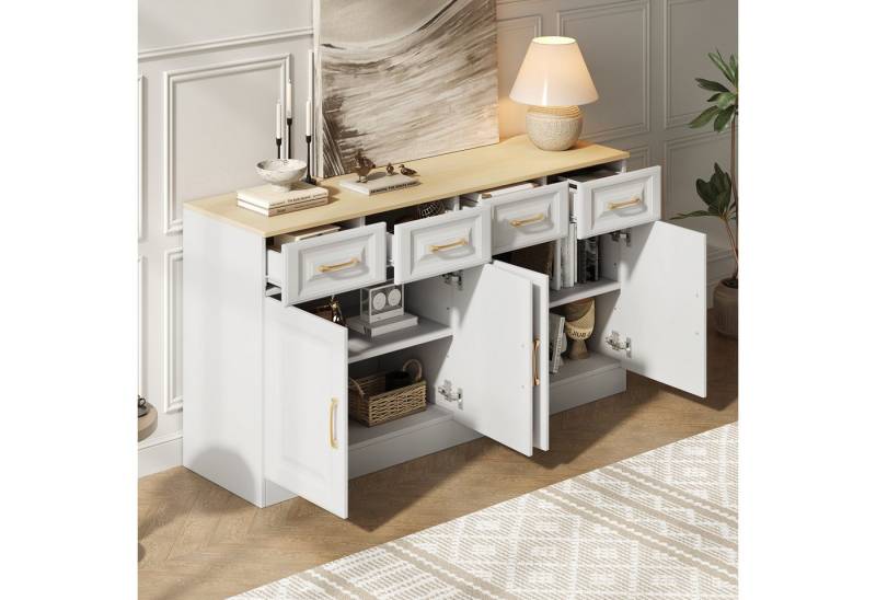 STILVORA Sideboard Buffetschrank landhausstil mit 4 Schubladen,Kommode mit Scheunentüren (Buffetschrank, Kaffeebarschrank, Kommode, 1 St., 4 Schubladen und 4 Scheunentüren), mit Stauraum von STILVORA