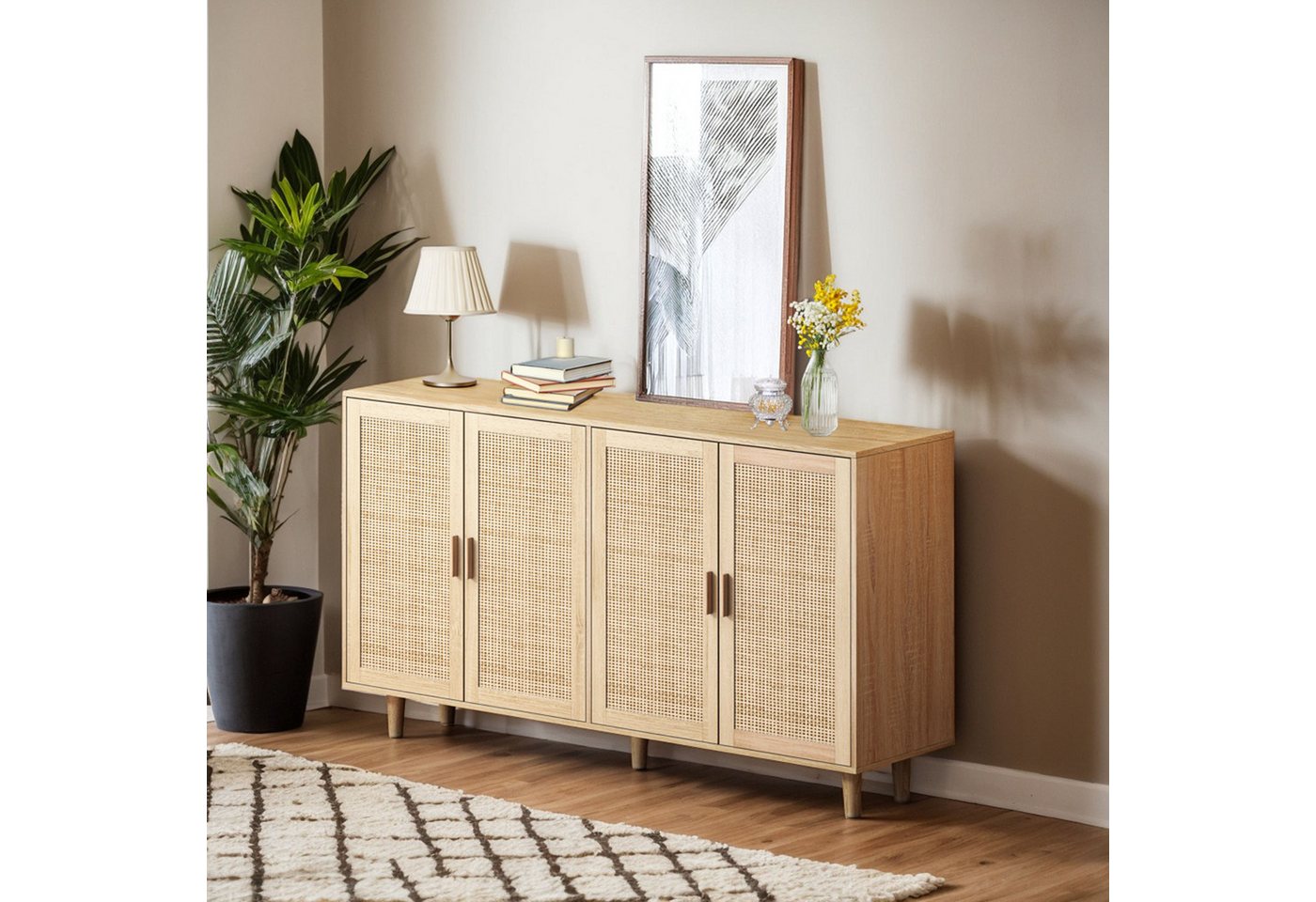 STILVORA Sideboard Eckschrank mit 4 Türen,funktioneller Beistellschrank Rattanschrank,PB (158 cm Rattan-Kommode mit 4 Türen – Robuste Aufbewahrungslösung für Wohnzimmer, Schlafzimmer & Büro – Viel Stauraum, Anpassbare Regale, Zeitloses Design für Langlebigkeit und Stil, 1 St) STILVORA Sideboard Eckschrank mit 4 Türen,funktioneller Beistellschrank Rattanschrank,PB (158 cm Rattan-Kommode mit 4 Türen – Robuste Aufbewahrungslösung für Wohnzimmer, Schlafzimmer & Büro – Viel Stauraum, Anpassbare Regale, Zeitloses Design für Langlebigkeit und Stil, 1 St) von STILVORA