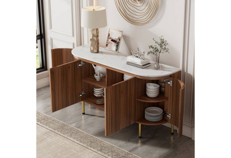 STILVORA Sideboard Gewölbter Beistellschrank mit Regalen,Grifflos Buffetschrank (Modernes Bogenförmiges Sideboard mit Marmoroptik/natürlichem Holzgefüge-Tischplatte, höhenverstellbaren Regalen & Metallbeinen) STILVORA Sideboard Gewölbter Beistellschrank mit Regalen,Grifflos Buffetschrank (Modernes Bogenförmiges Sideboard mit Marmoroptik/natürlichem Holzgefüge-Tischplatte, höhenverstellbaren Regalen & Metallbeinen) von STILVORA