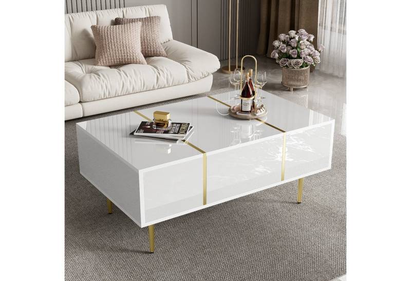 STILVORA Sideboard Hochglanz-Couchtisch mit Stauraum Beistelltisch mit Metallstreifen (Wohnzimmertisch, Beistelltisch, 1 St., 2 Schubladen), mit Hochglanz-Design, Stauraum, 100*60 B*41.5cm von STILVORA