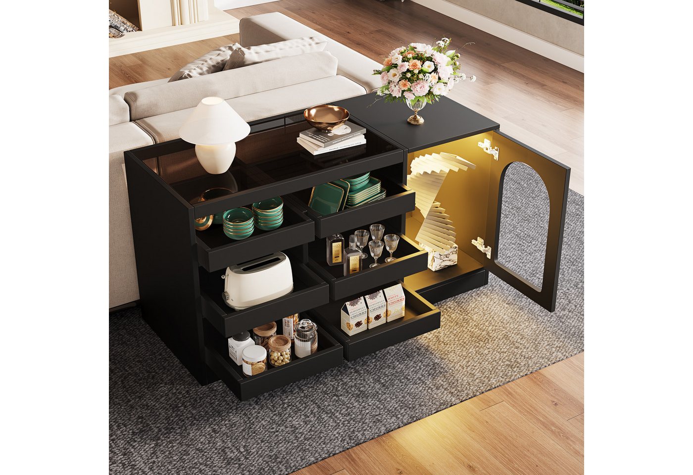 STILVORA Sideboard Kommode Wohnzimmerschrank Schwarz mit LED,Buffetschrank mit Schubladen, 6 Schubladen,Hohlschranktür, LED-Licht STILVORA Sideboard Kommode Wohnzimmerschrank Schwarz mit LED,Buffetschrank mit Schubladen, 6 Schubladen,Hohlschranktür, LED-Licht von STILVORA