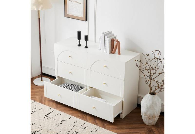 STILVORA Sideboard Kommode mit 6 Schubladen für Wohnzimmer und Schlafzimmer (Weiße Türkommode, 1 St., 6 Schubladen), mit geschwungenen Bögen von STILVORA