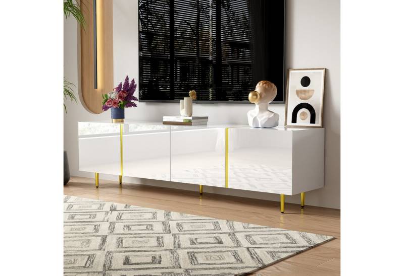 STILVORA Sideboard Lowboard Hochglanz-TV-Schrank Fernsehschrank mit vier Türen, weiß (Fernsehtisch,TV-Ständer in Schwarz-Gold-Farbkombination, 1 St., mit 4 Türen), mit Hochglanz-Oberfläche, Soft-Close-Scharniere von STILVORA