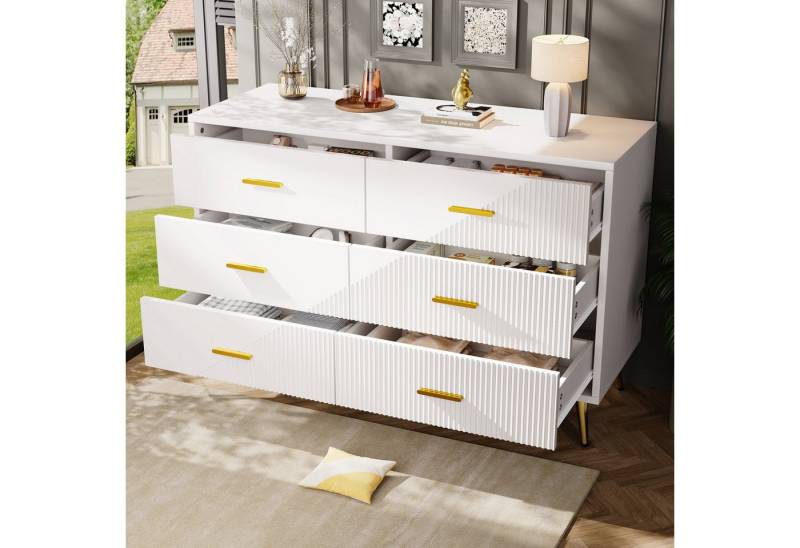 STILVORA Sideboard Schubladenkommode mit Metallbeine,Beistellschrank Aufbewahrungsschrank (Schubladenkommode 120x40x75 cm – Modernes Sideboard mit 6 geräumigen Schubladen, elegantes 3D-Türdesign & goldenen Beinen), 6 geräumige Schubladen STILVORA Sideboard Schubladenkommode mit Metallbeine,Beistellschrank Aufbewahrungsschrank (Schubladenkommode 120x40x75 cm – Modernes Sideboard mit 6 geräumigen Schubladen, elegantes 3D-Türdesign & goldenen Beinen), 6 geräumige Schubladen von STILVORA