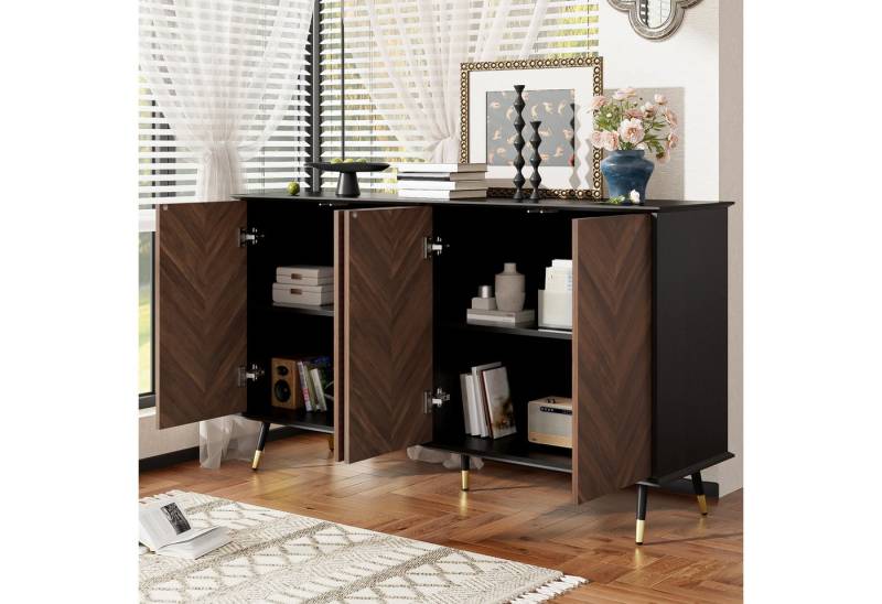 STILVORA Sideboard Sideboard mit Fischgrätmuster,4 Türen&höhenverstellbaren Regalen,MDF (Holzanrichte, Organizer, 1 St., 4 Türen, höhenverstellbaren Regalen), MDF Holz, Metallfüße von STILVORA