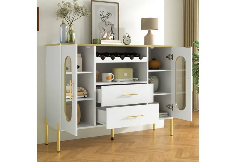 STILVORA Sideboard Sideboard mit Glasfronten,Weinregal&Verstellbarer Fuß,Kommode weiß (Weinregal, Wohnzimmerschrank, 1 St., Glasfronten), Verstellbarer Fuß von STILVORA