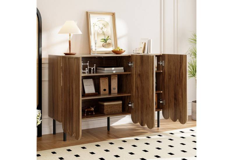 STILVORA Sideboard Sideboard mit Wellentüren,grifflos&verstellbare Regale,Beistellschrank (Kommode, Buffetschrank, 1 St., 120x35x80 cm), grifflos, verstellbare Regale von STILVORA
