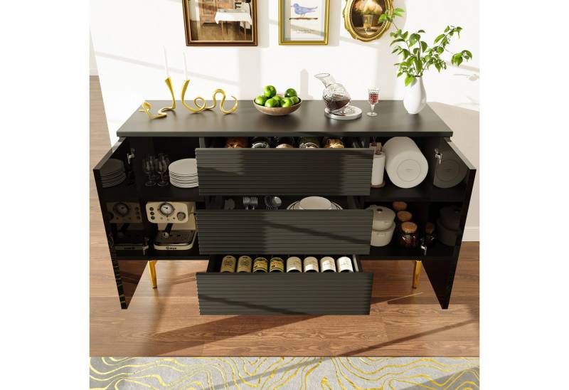 STILVORA Sideboard Wohnzimmer kommode mit schubladen,Mehrzweckschrank Schwarz von STILVORA