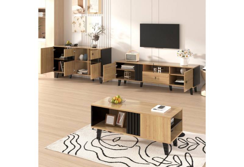 STILVORA Sideboard Wohnzimmermöbel Set – Couchtisch,TV-Schrank&Sideboard,in Holz+Schwarz (3 St) von STILVORA