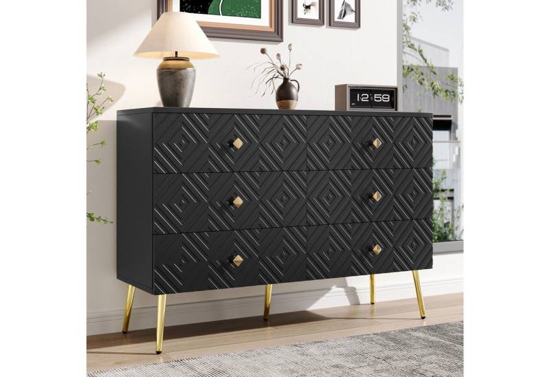 STILVORA Sideboard Wohnzimmerschrank schwarz,120x40x80 Kommode mit 6-Schubladen (Kommode, Wohnzimmerschrank, Buffet, Mehrzweckschrank, 1 St., Schneller Aufbau), mit Metallbeine von STILVORA