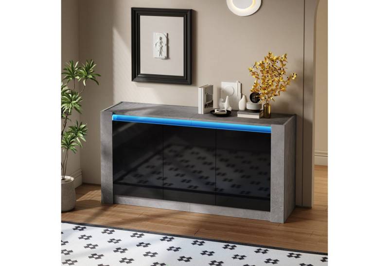 STILVORA Sideboard Wohnzimmerschrank schwarz,150 Hochglanz Beistellschrank mit Scharniere (Wohnzimmerschrank, Aufbewahrungsschrank, Buffetschrank, 1 St., drei Türen, griffloses Design), mit Dämpfungsscharnieren und verstellbaren Einlegeböden von STILVORA